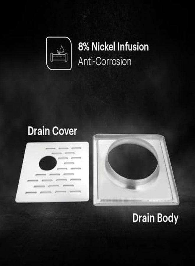 Johnson Bathrooms Johnson Jazz 5x5 inches Square Floor Drain with Hole | SS304 Grade Floor Trap Jali/Drain Cover| Anti-Rust, Matt/Satin Finish | 2 Yr Warranty (T3181S1 - Stainless Steel) - Image 3
